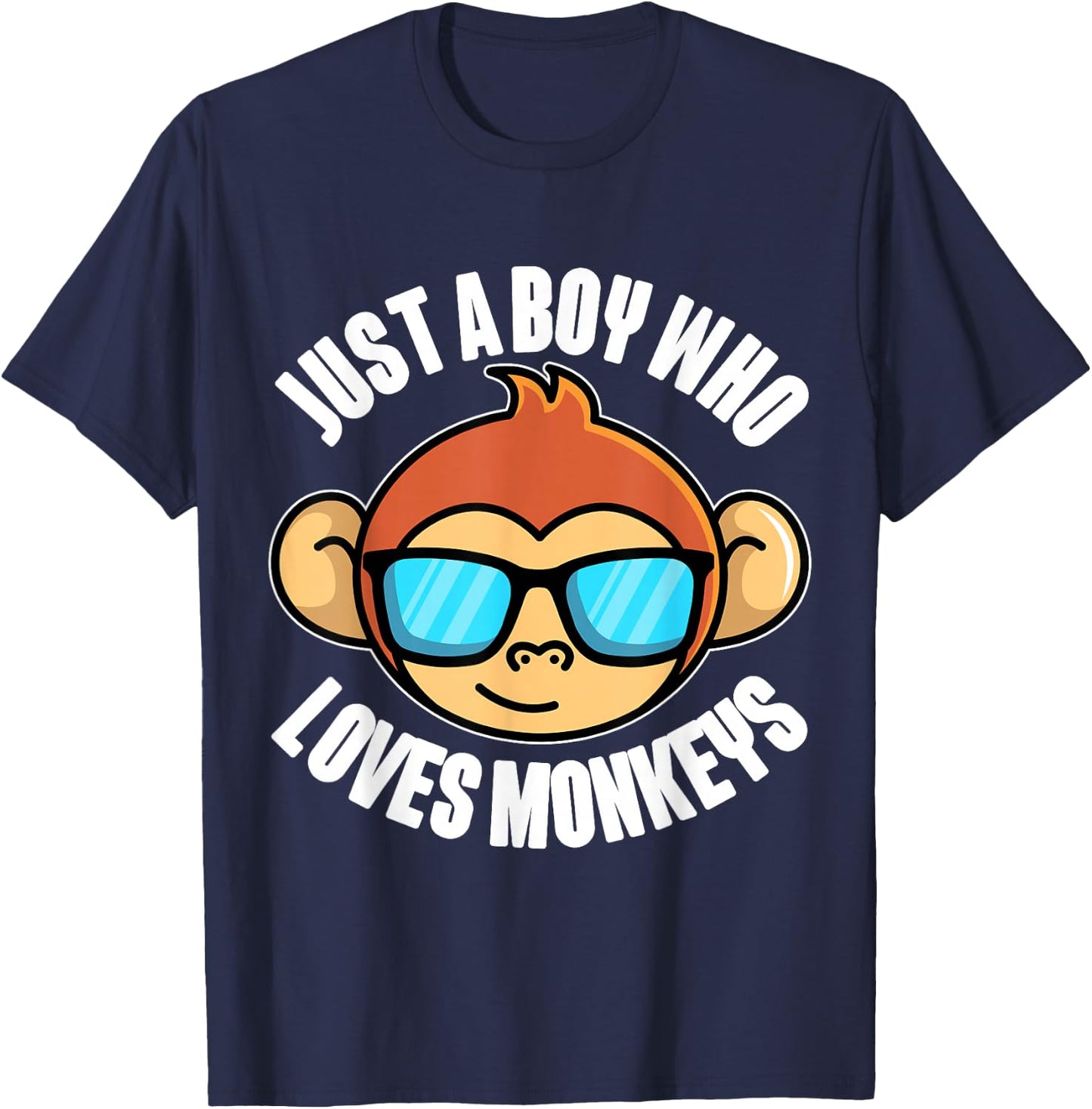 Just A Boy Who Loves Monkeys With Sunglasses For Kids T-Shirt - T-Shirt | Navy