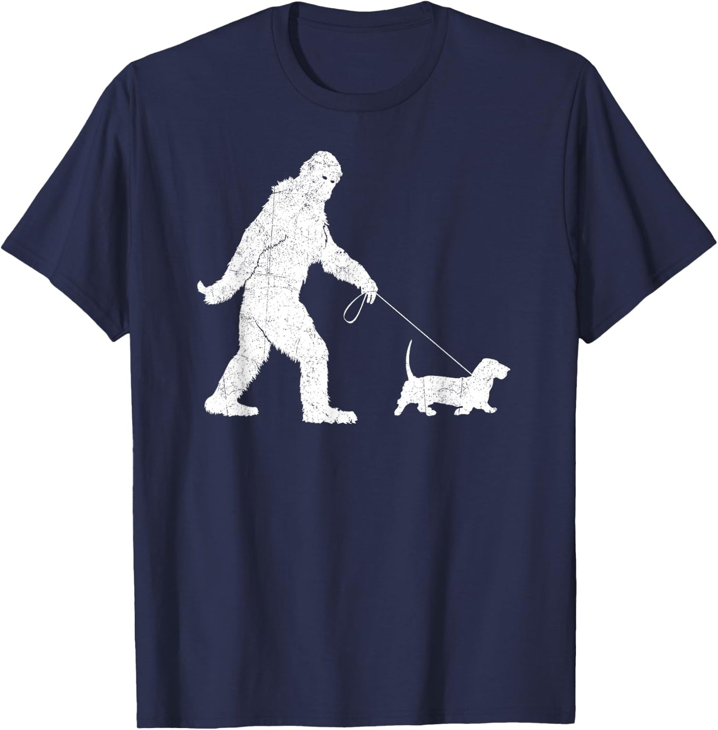 Funny Bigfoot Sasquatch Walking Basset Hound Dog Lovers T-Shirt - T-Shirt | Navy