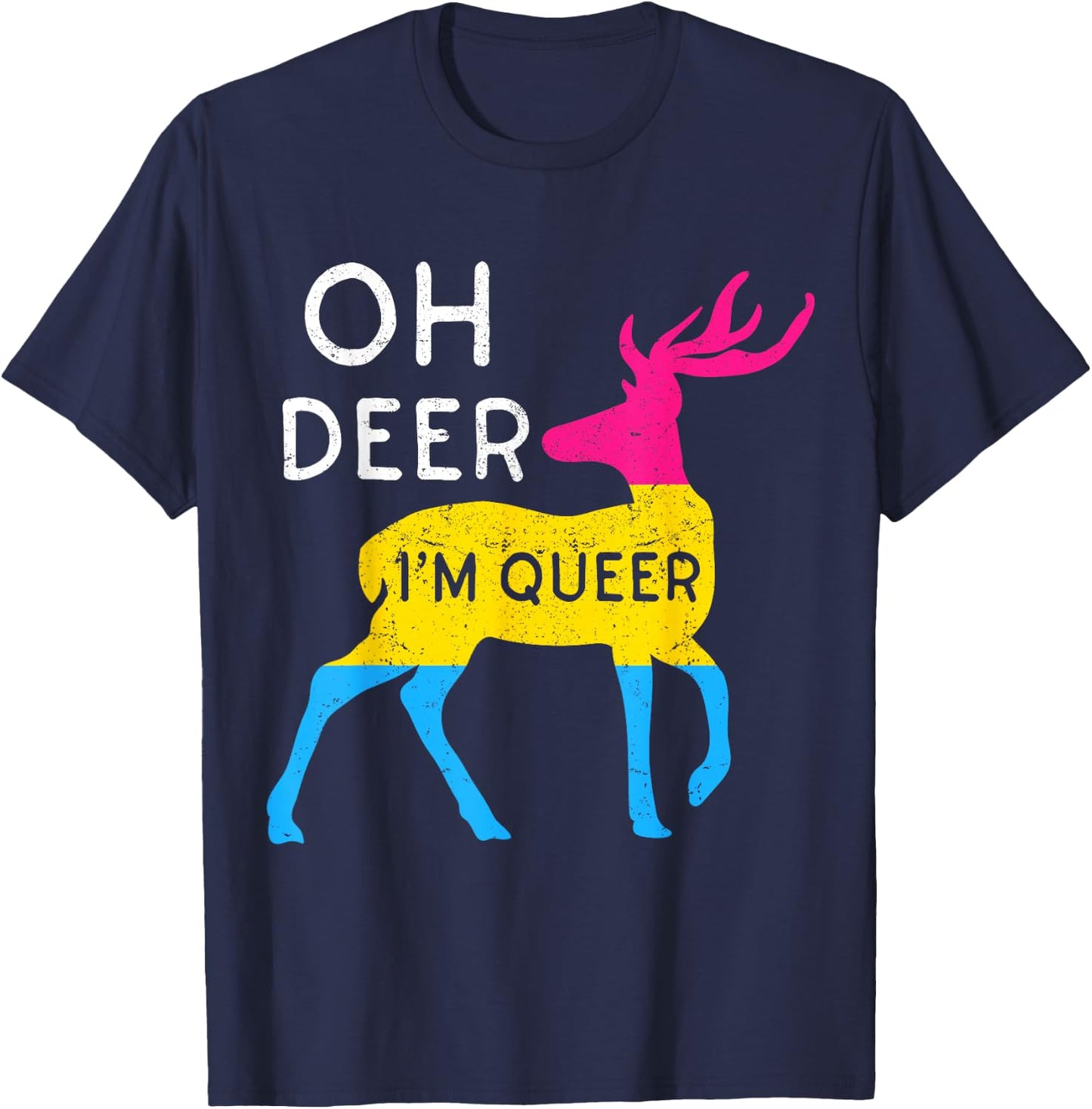 Oh Deer I'm Queer Pansexual Homosexuality Rainbow Flag Pride T-Shirt - T-Shirt | Navy