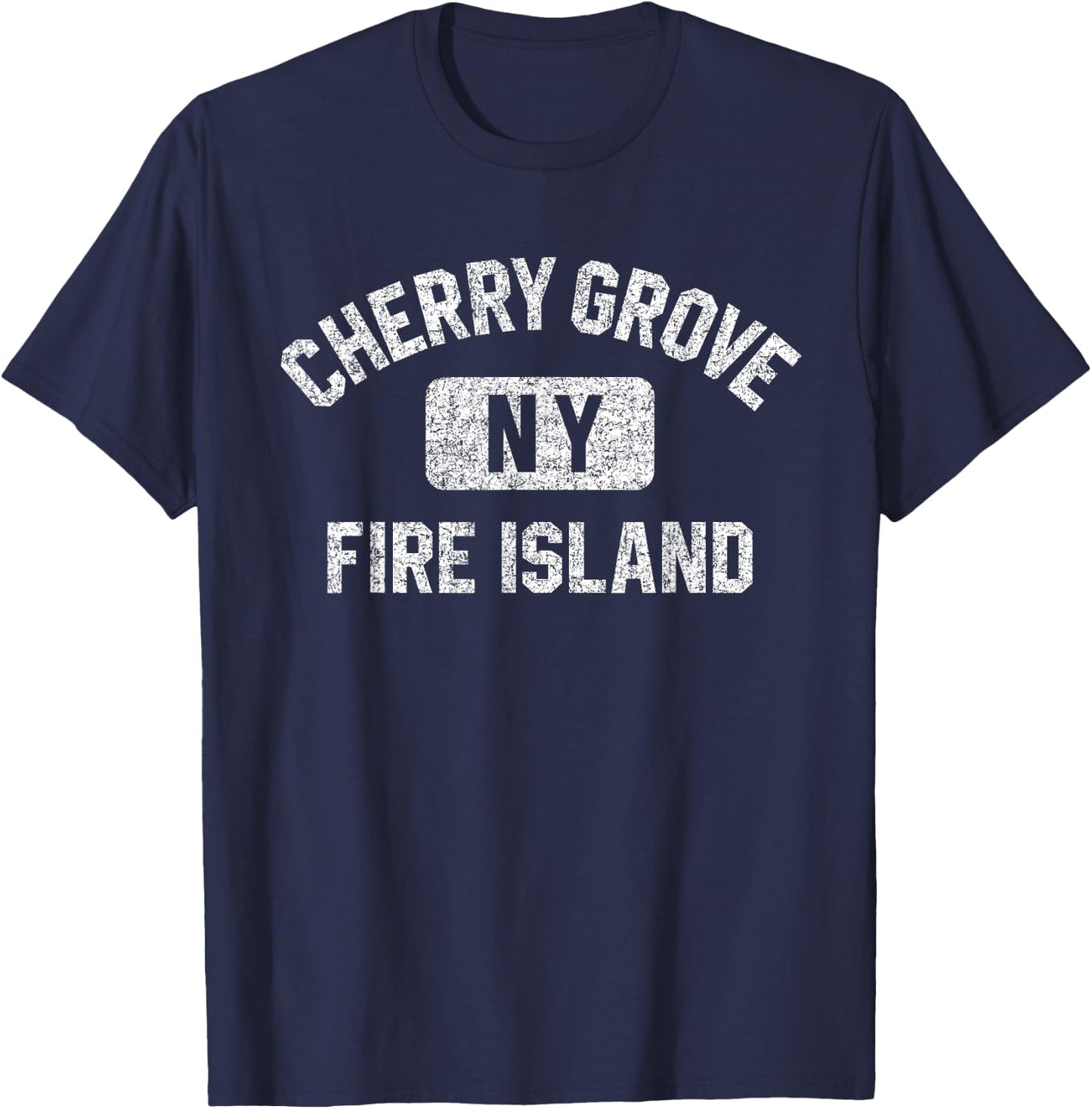 Cherry Grove Fire Island NY Gym Style Distressed White Print T-Shirt - T-Shirt | Navy