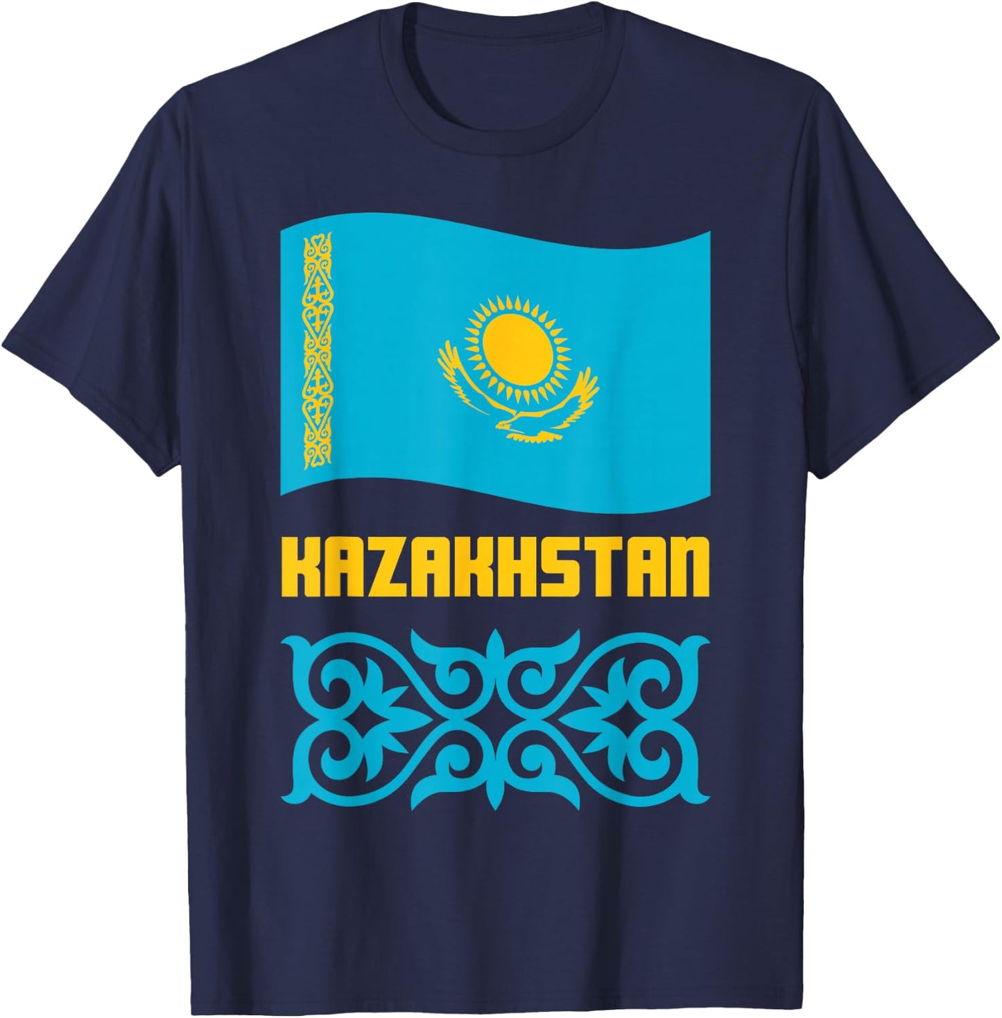 Republic of Kazakhstan Qazaqstan Kazakh Kazakh Flag T-Shirt - T-Shirt | Navy