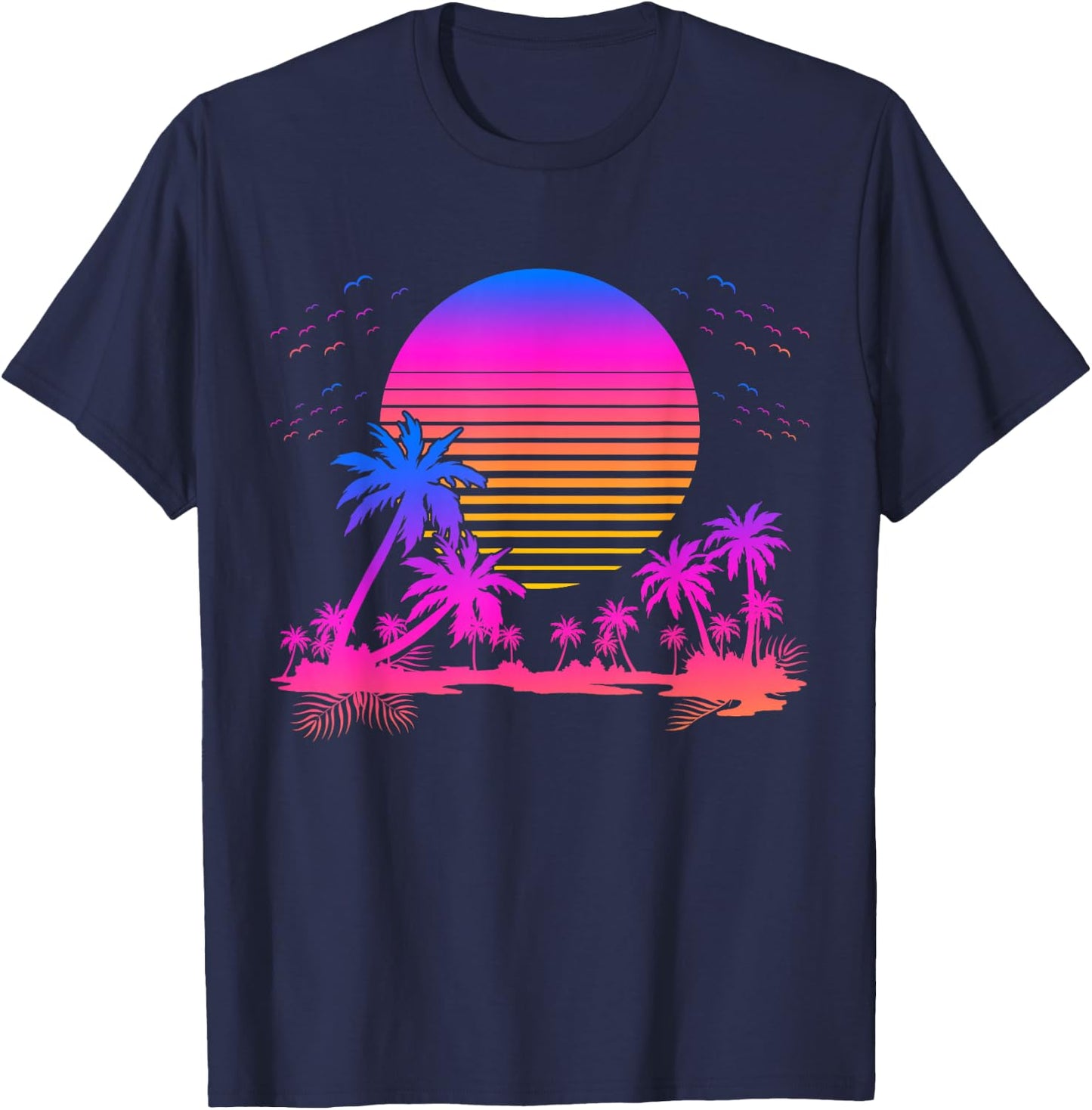 Synthwave Summer 1980s Art Retro Palm Trees Vaporwave T-Shirt - T-Shirt | Navy