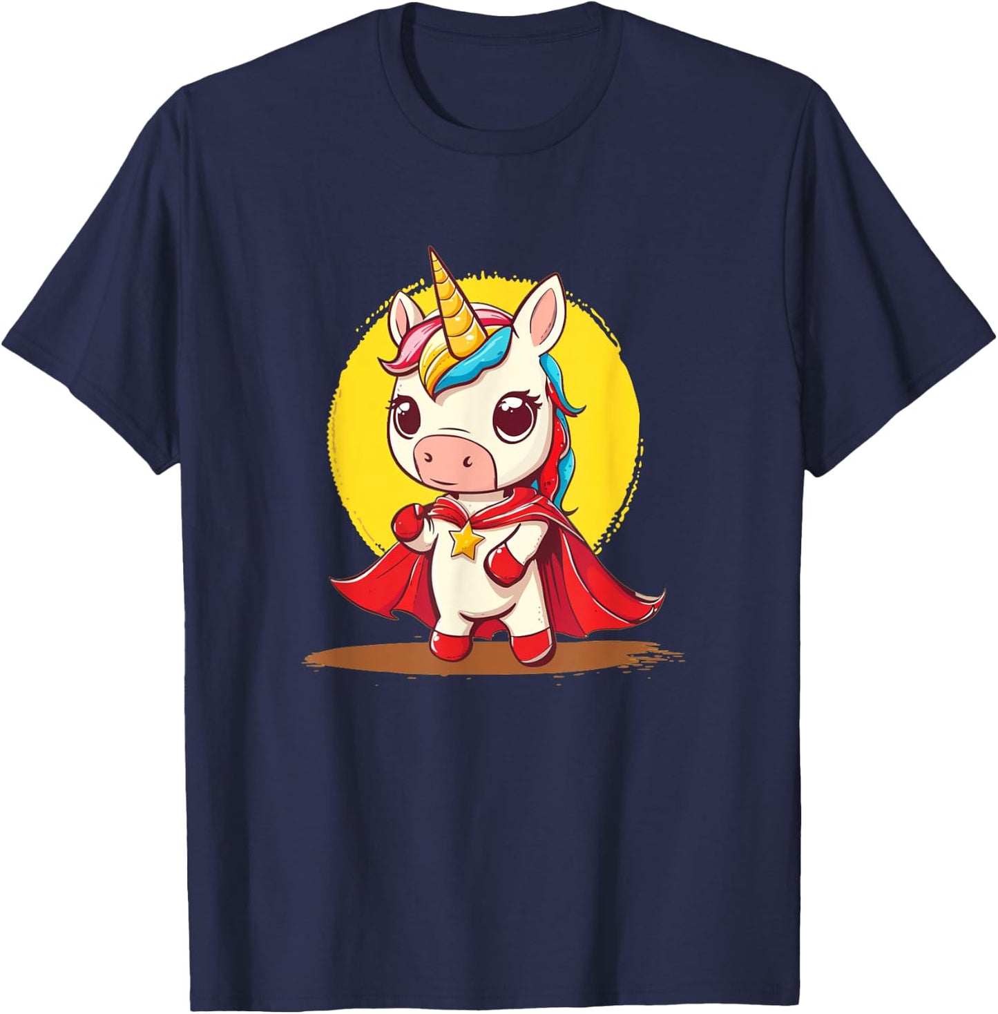 Good-looking Unicorn in Superhero Uniform with Cape T-Shirt - T-Shirt | Navy