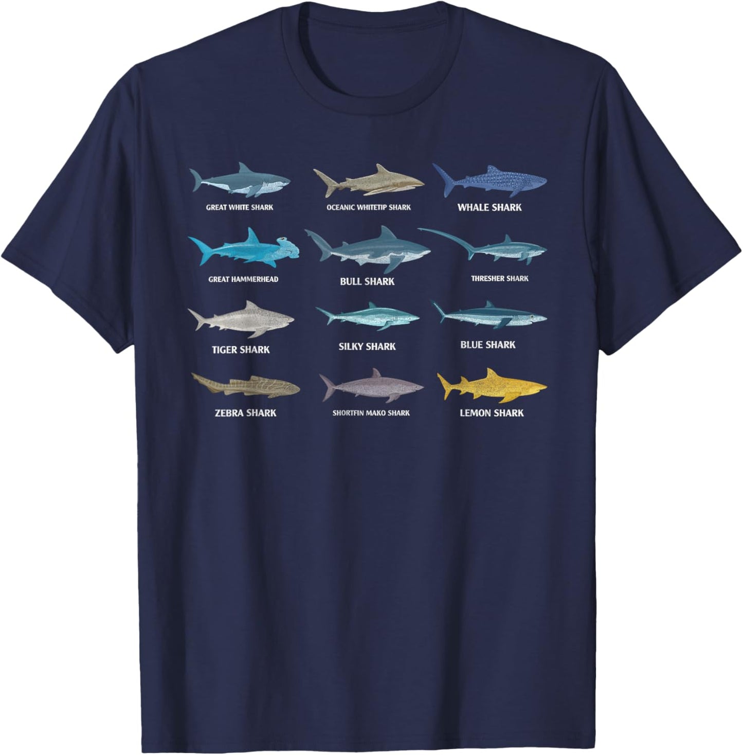 Types Of Shark Ocean Animal Biology Life Shark Lover T-Shirt - T-Shirt | Navy
