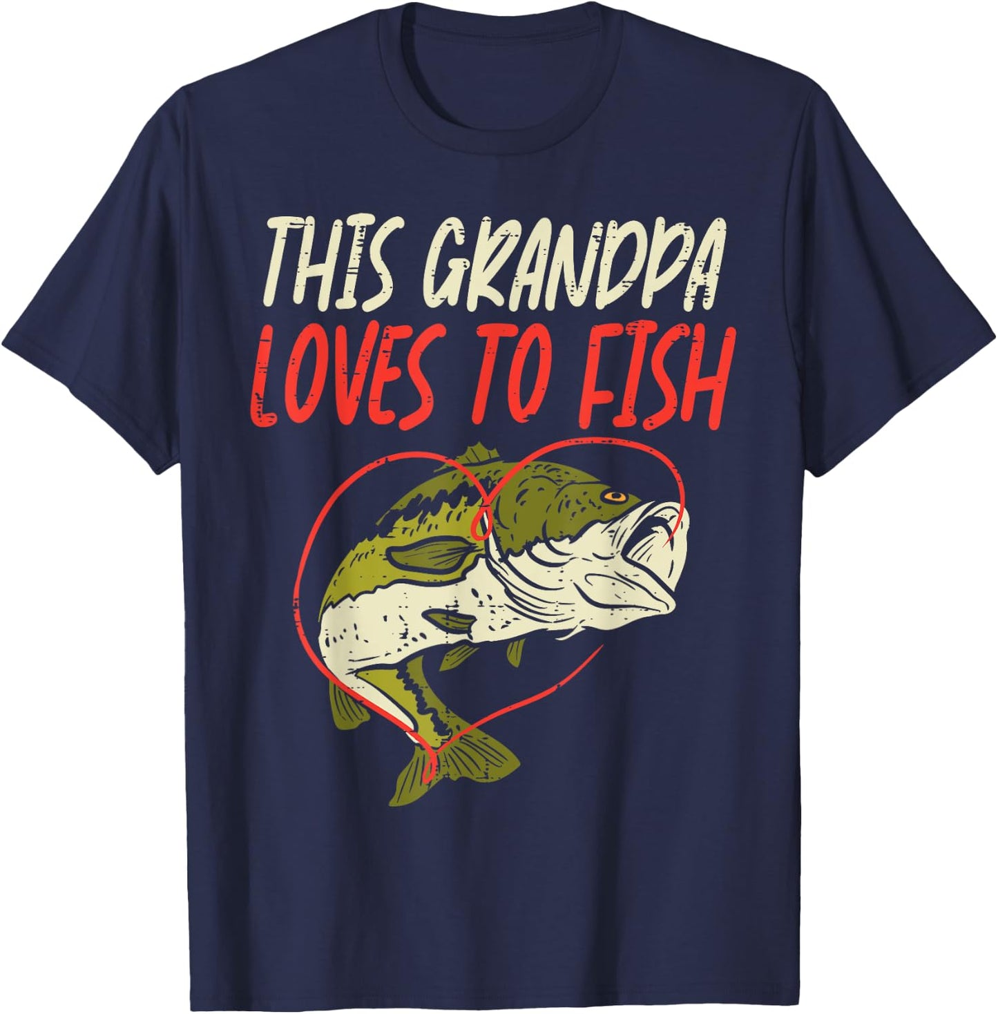 This Grandpa Loves To Fish Bass Fishing Family Matching Gift T-Shirt - T-Shirt | Navy