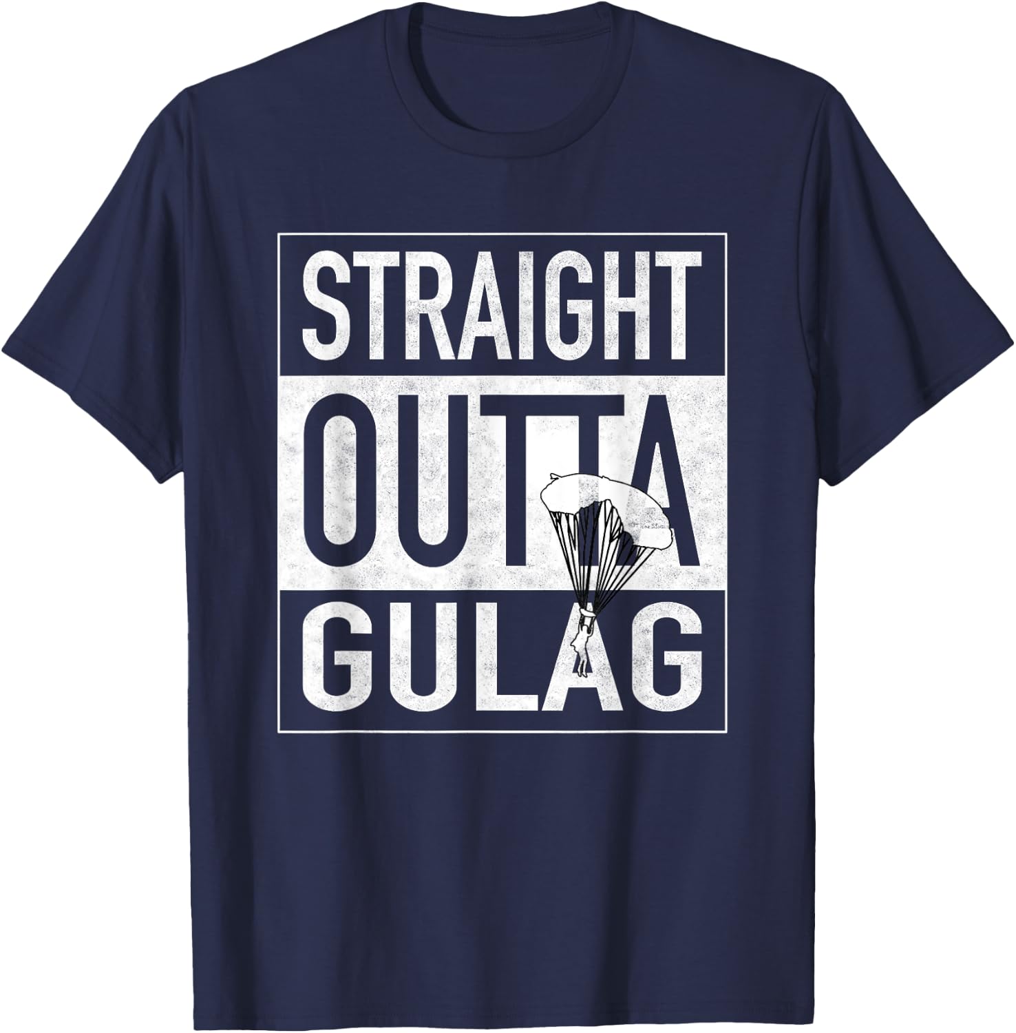 Straight Outta Gulag with Parachute for Gamers T-Shirt - T-Shirt | Navy