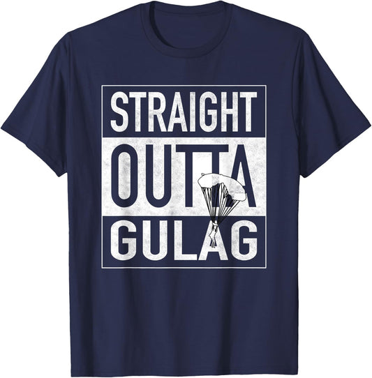 Straight Outta Gulag with Parachute for Gamers T-Shirt - T-Shirt | Navy