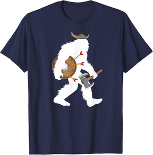 Bigfoot Viking Cryptid Norse Myth Sasquatch T-Shirt - T-Shirt | Navy