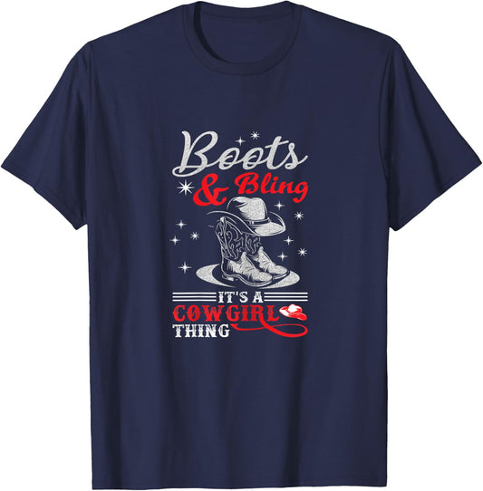boots & bling it's a cowgirl thing Western T-Shirt - T-Shirt | Navy
