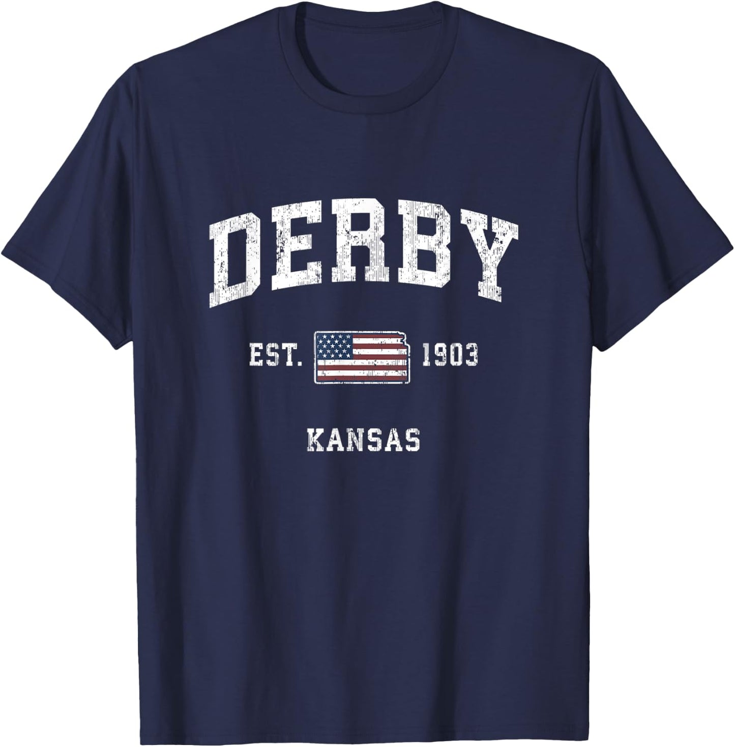 Derby Kansas KS Vintage American Flag Sports Design T-Shirt - T-Shirt | Navy