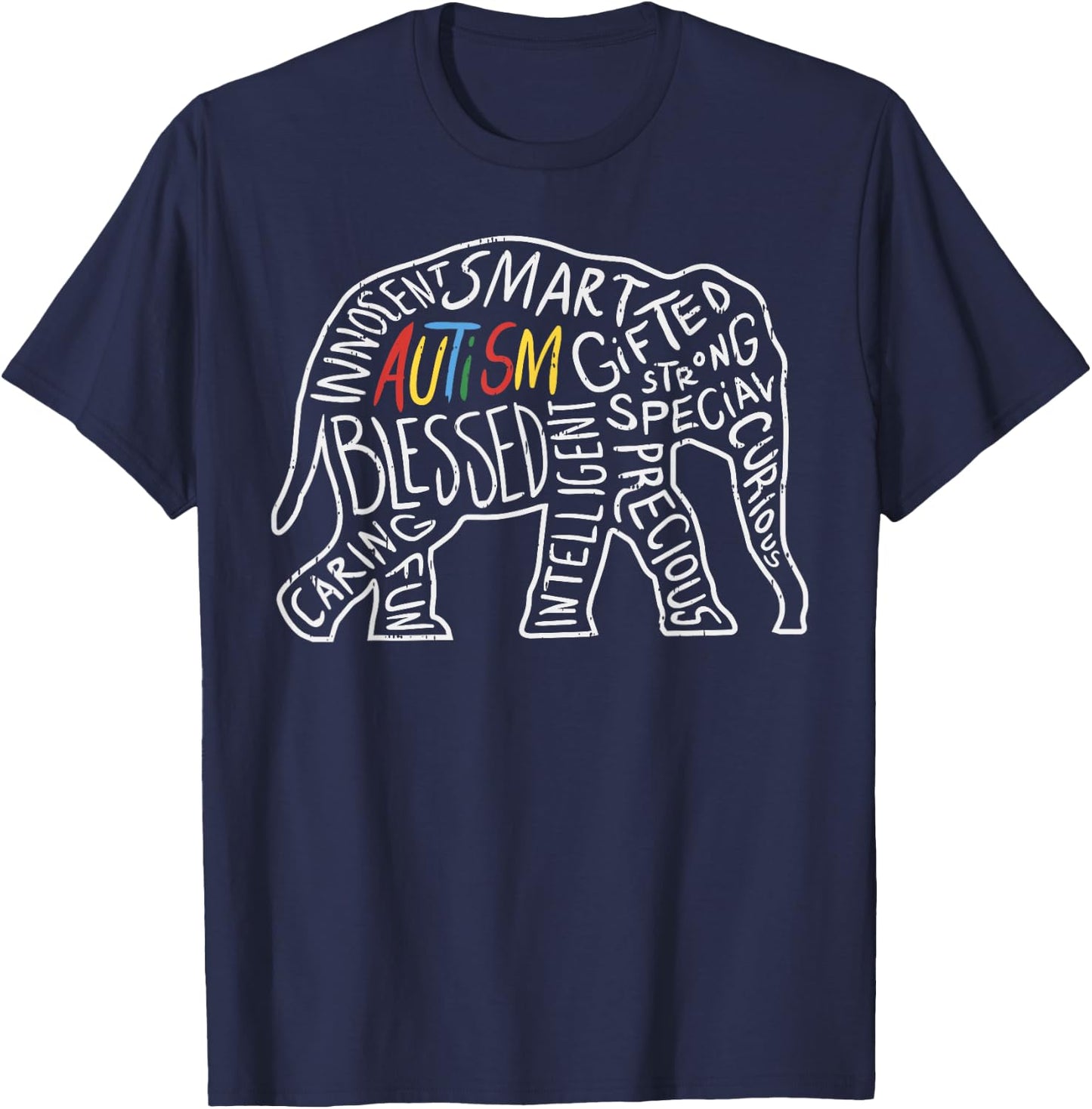 Autism Awareness Elephant Shirt Words Animal Lover Gift T-Shirt - T-Shirt | Navy