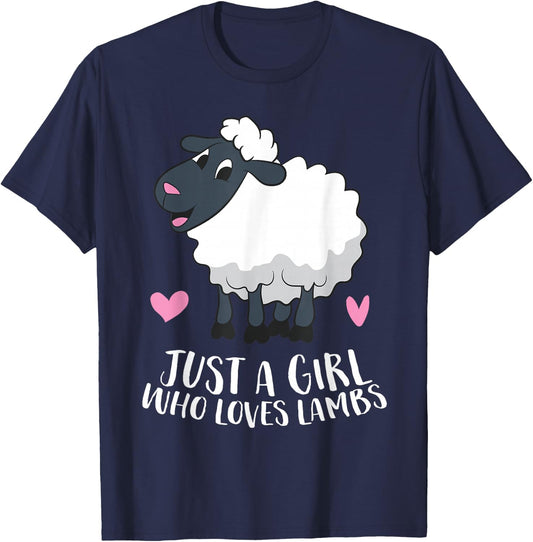 Just a Girl Who Loves Lambs Cute Sheep Girl T-Shirt - T-Shirt | Navy