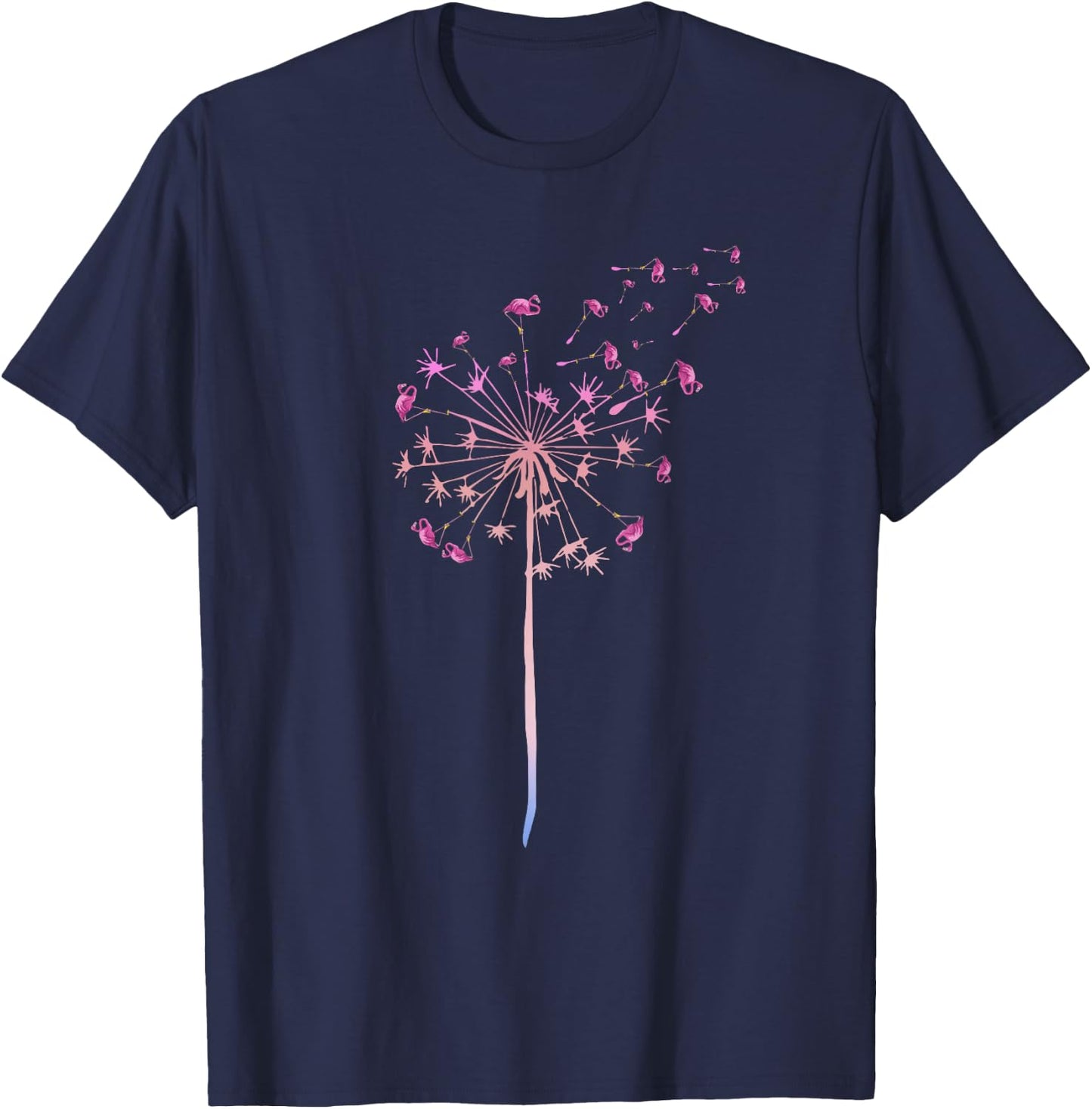 Dandelion Tropical Animal Exotic Bird Pink Flamingo T-Shirt - T-Shirt | Navy