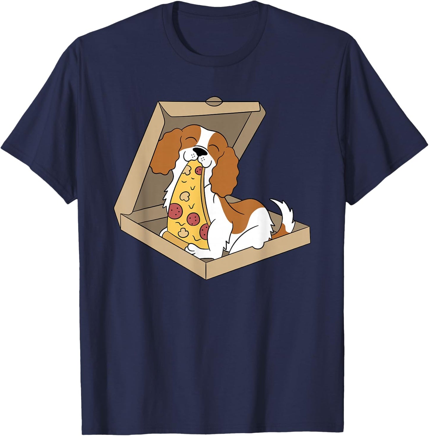 Cavalier King Charles Spaniel Pizza Food Funny Dog Women Girls Kids T-Shirt - T-Shirt | Navy
