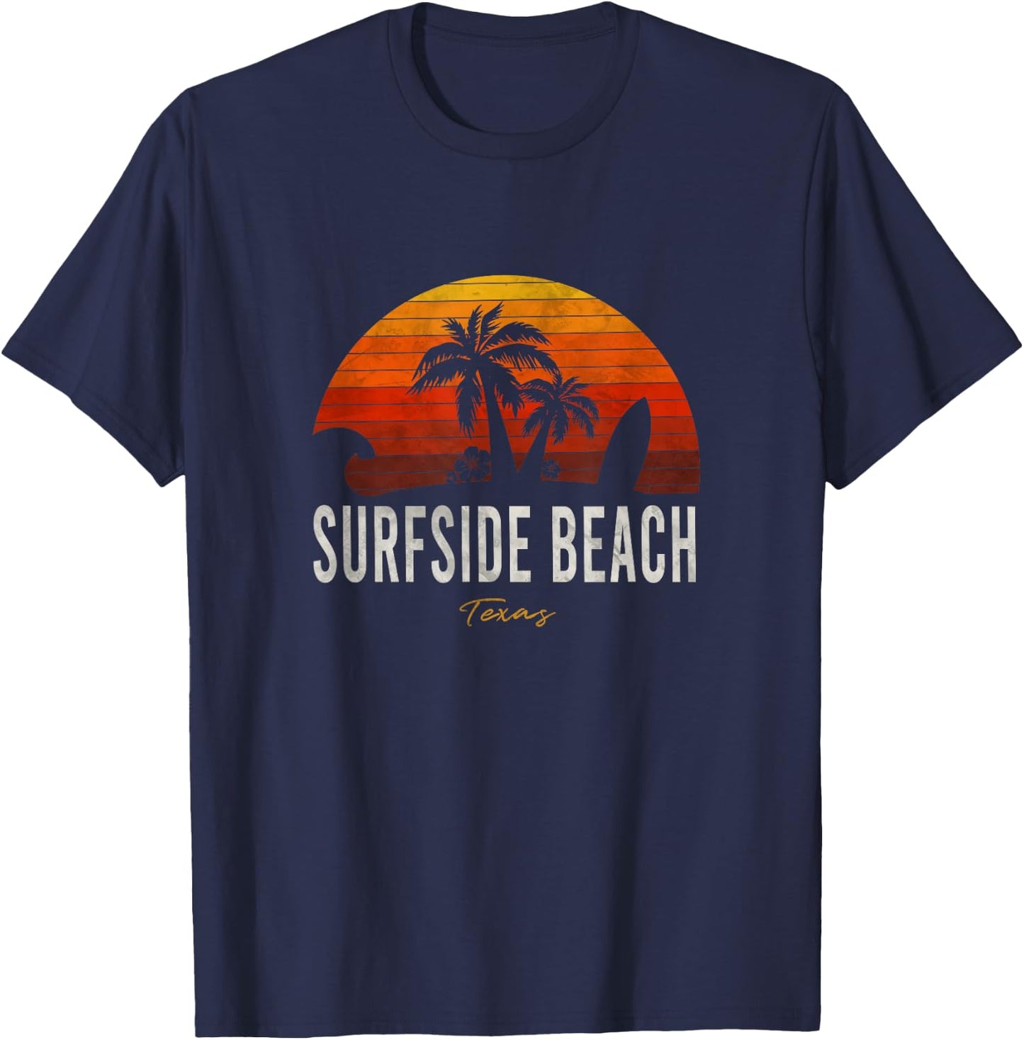 Surfside Beach TX Texas Beach Palms Vacation Surf Sundown T-Shirt - T-Shirt | Navy