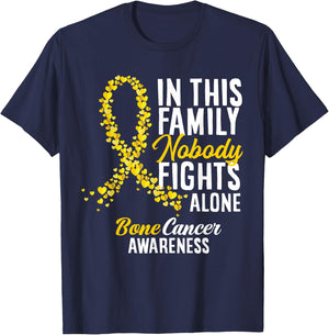 In This Family Nobody Fights Alone Bone Cancer Awareness T-Shirt - T-Shirt | Navy