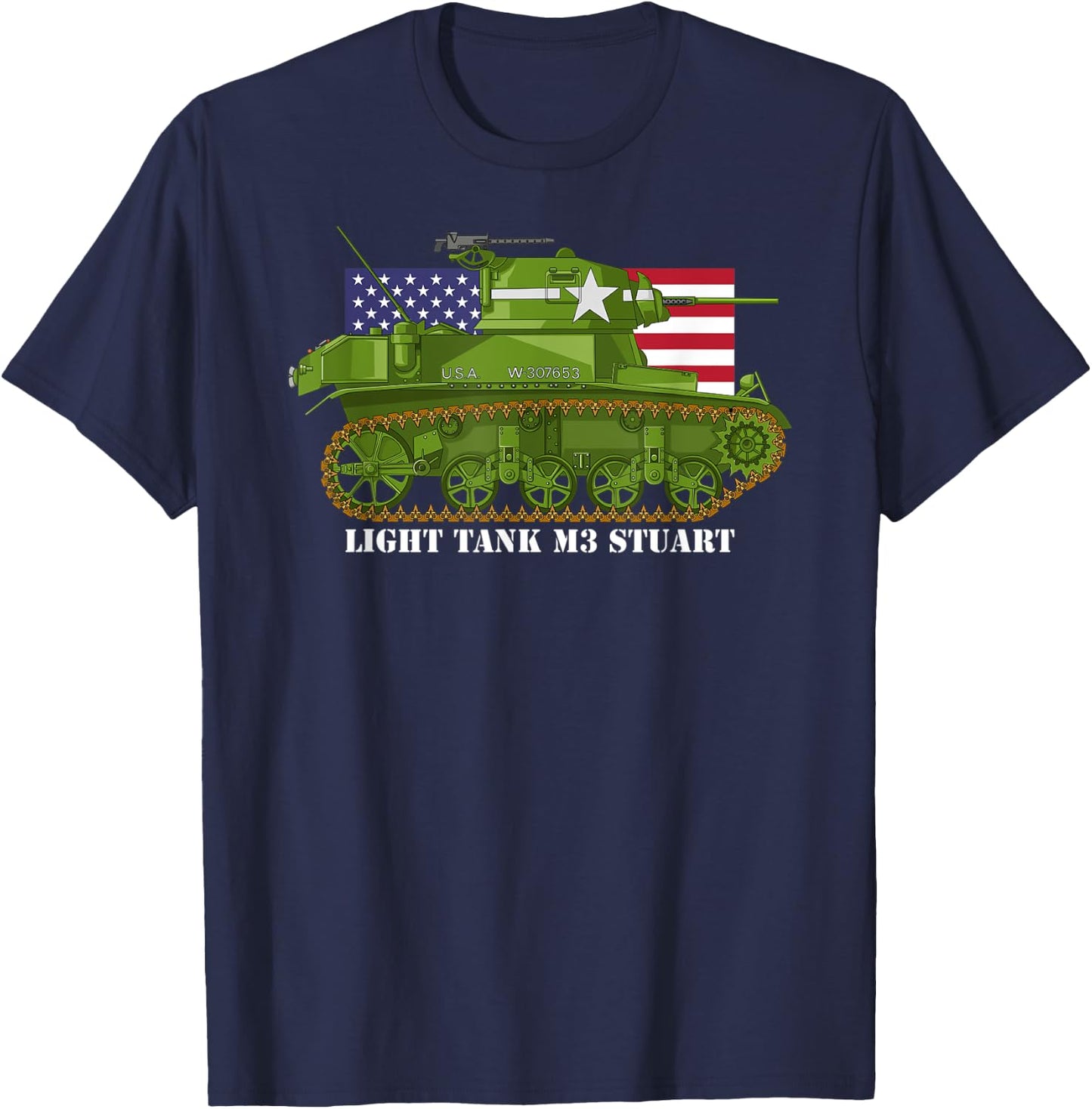 Light Tank M3 Stuart WW2 American Tanks USA Flag Women Kids Men T-Shirt - T-Shirt | Navy