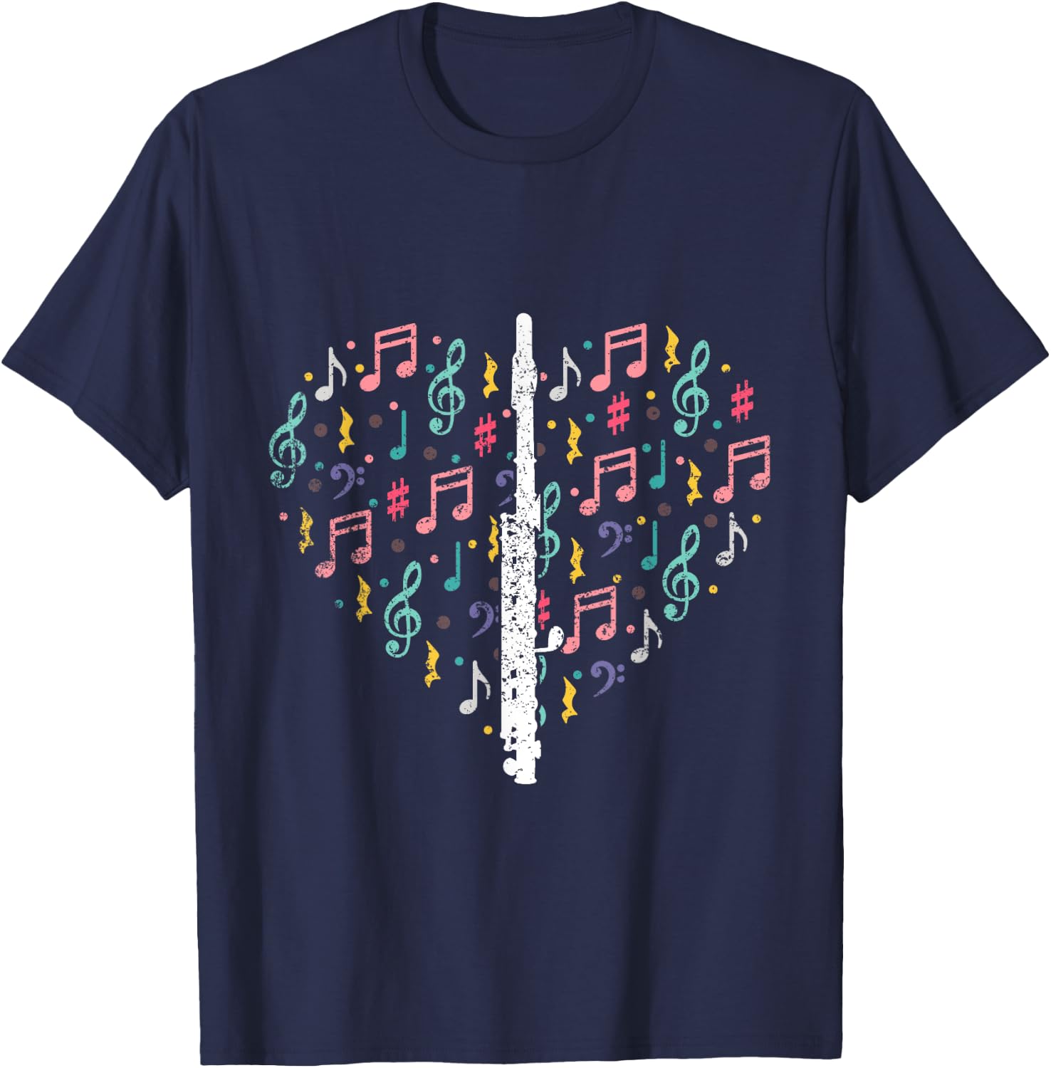 Musical Instruments Music Notes Lover Flute T-Shirt - T-Shirt | Navy