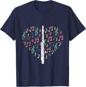 Musical Instruments Music Notes Lover Flute T-Shirt - T-Shirt | Navy