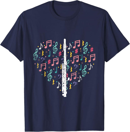 Musical Instruments Music Notes Lover Flute T-Shirt - T-Shirt | Navy