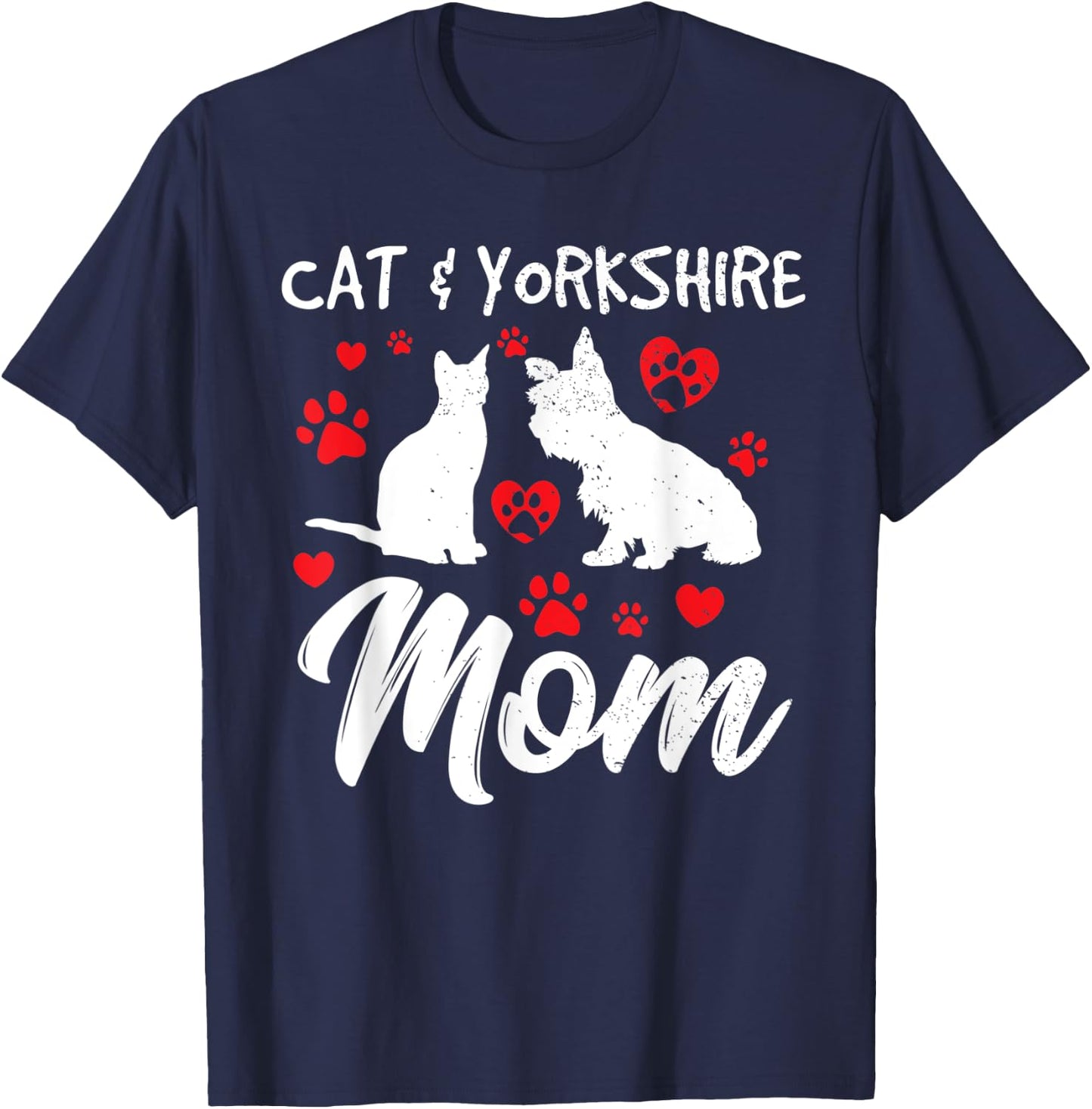 Cat and Yorkie Dog Mom Cute Yorkshire Mama Dog Owner Mother T-Shirt - T-Shirt | Navy