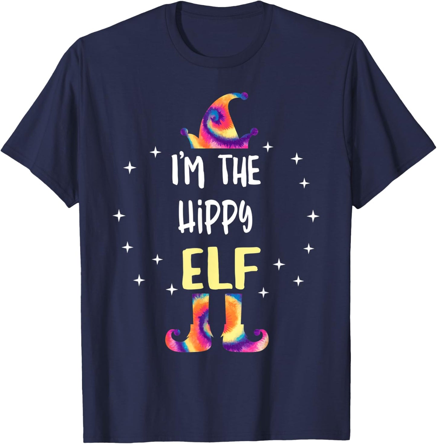 I'm The Hippy Elf Tie Dye Christmas Matching Family T-Shirt - T-Shirt | Navy