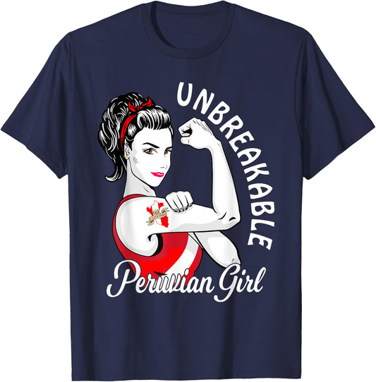 Peruvian Girl Heritage Peru Flag for Girls Women Gift T-Shirt - T-Shirt | Navy
