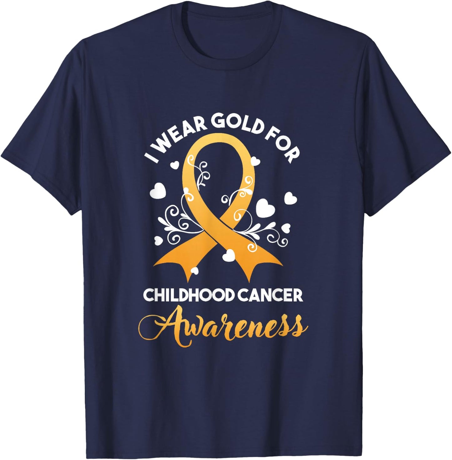 Childhood Cancer Fighter Awareness Month Wear Golden Yellow T-Shirt - T-Shirt | Navy