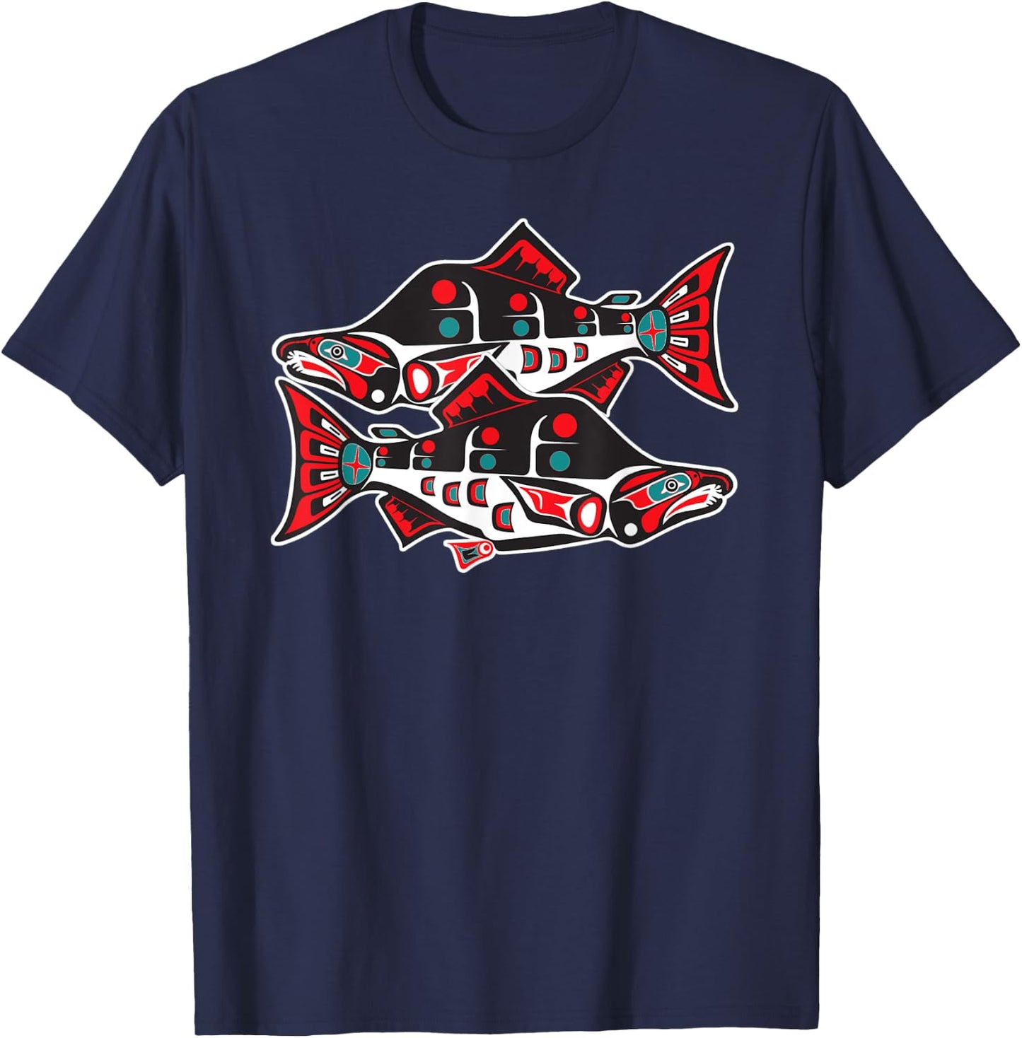 Alaska Native American Indian Salmon Fishing Tlingit Art III T-Shirt - T-Shirt | Navy
