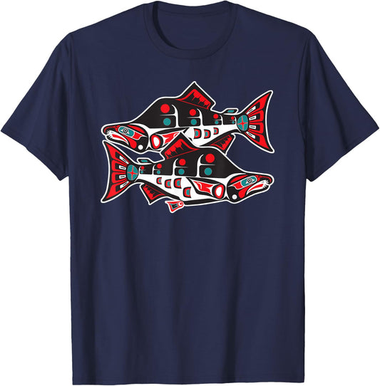 Alaska Native American Indian Salmon Fishing Tlingit Art III T-Shirt - T-Shirt | Navy