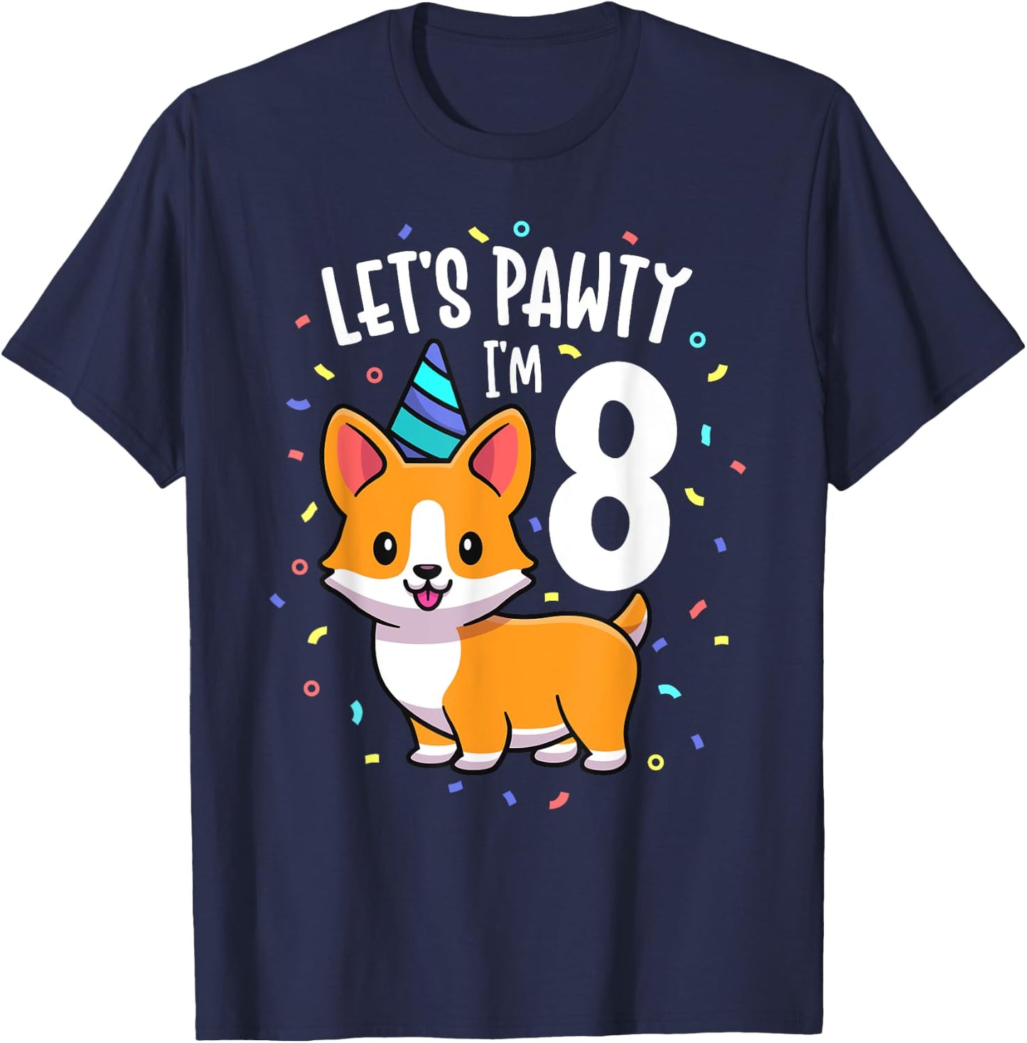 8 Years Old Corgi Dog Lover 8th Birthday Party Outfit Kid T-Shirt - T-Shirt | Navy