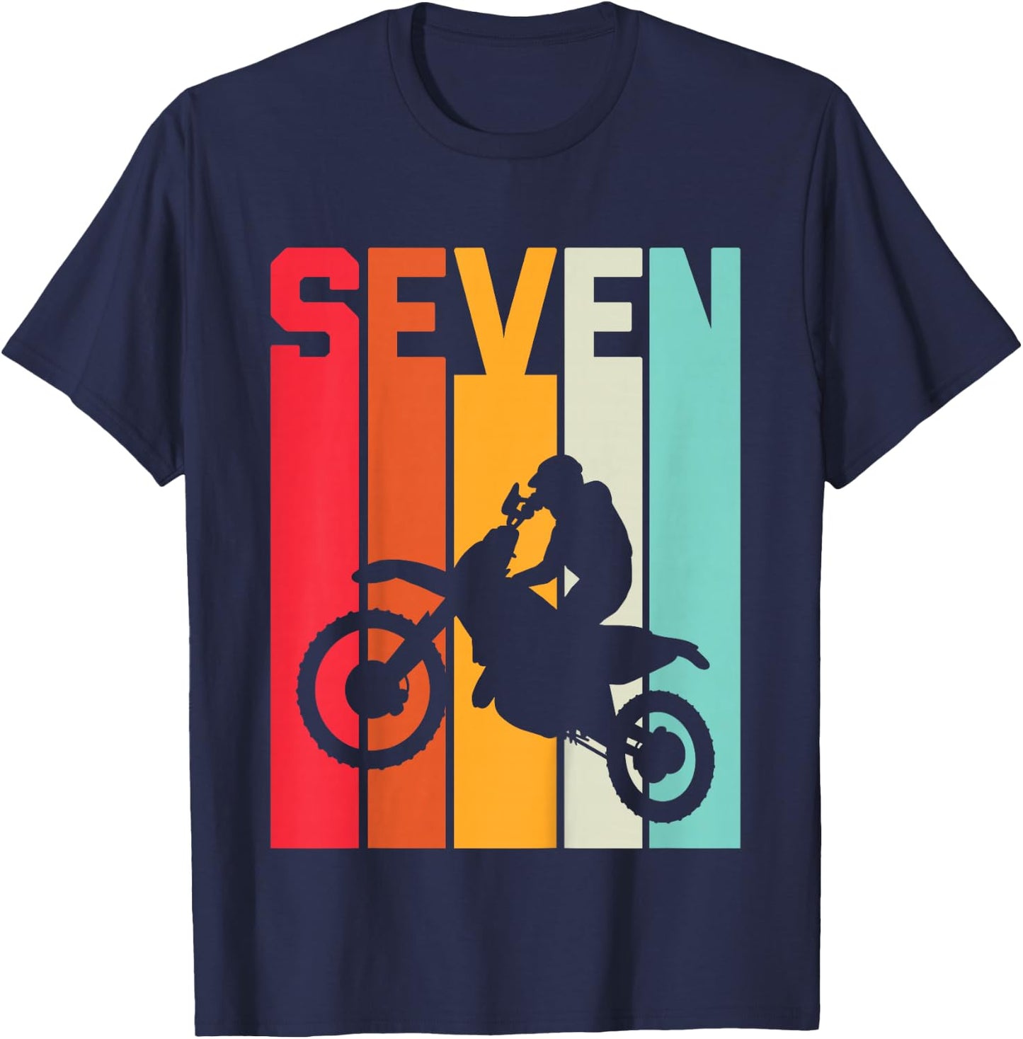 7th Birthday Retro Motocross 7 Years Boys Girl Dirt Bike T-Shirt - T-Shirt | Navy