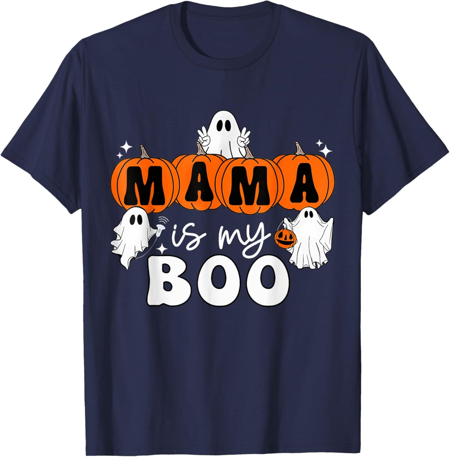Retro Groovy Mama Is My Boo Cute Toddler Halloween Boys Girl T-Shirt - T-Shirt | Navy