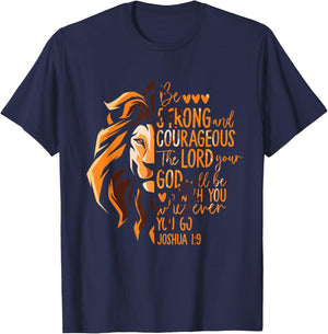 Christian Bible Verse Joshua 1:9 Lion T-Shirt - T-Shirt | Navy