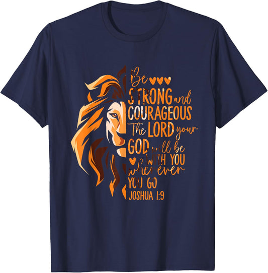 Christian Bible Verse Joshua 1:9 Lion T-Shirt - T-Shirt | Navy