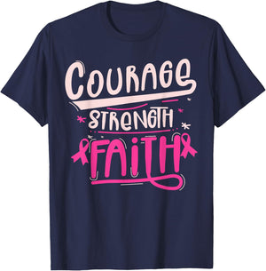 Breast Cancer Awareness Warrior Pink Ribbon Breast Cancer T-Shirt - T-Shirt | Navy