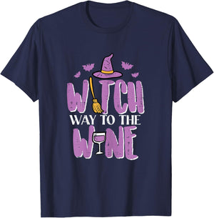 Halloween Witch Way To Funny Pun Costume Party Mom Women T-Shirt - T-Shirt | Navy