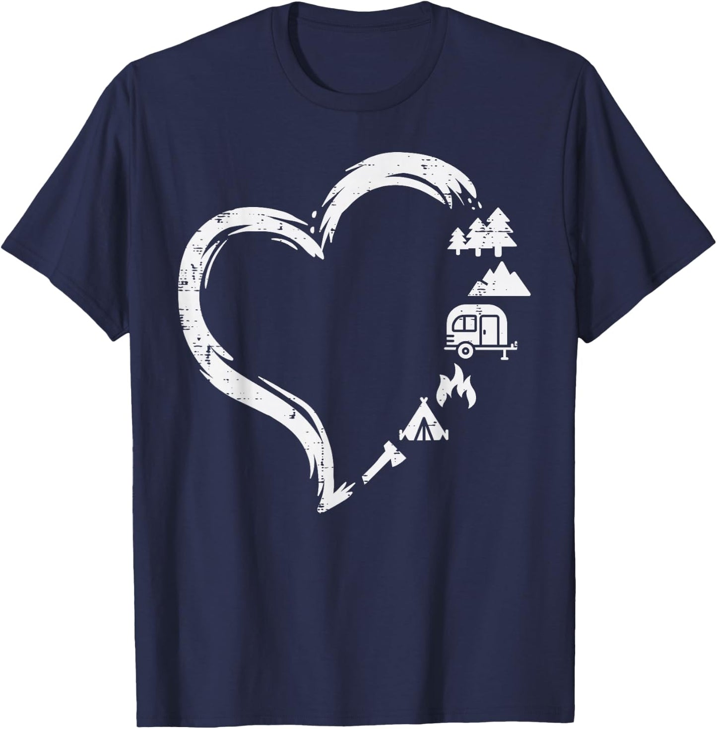 Trees RV Van Campfire Tent Heart Cute Love Camping Camper T-Shirt - T-Shirt | Navy