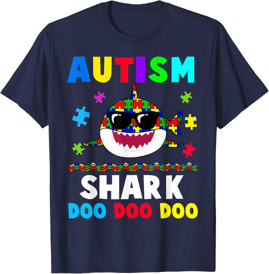 Funny Autism Shark Awareness Support Cute Gift T-Shirt - T-Shirt | Navy