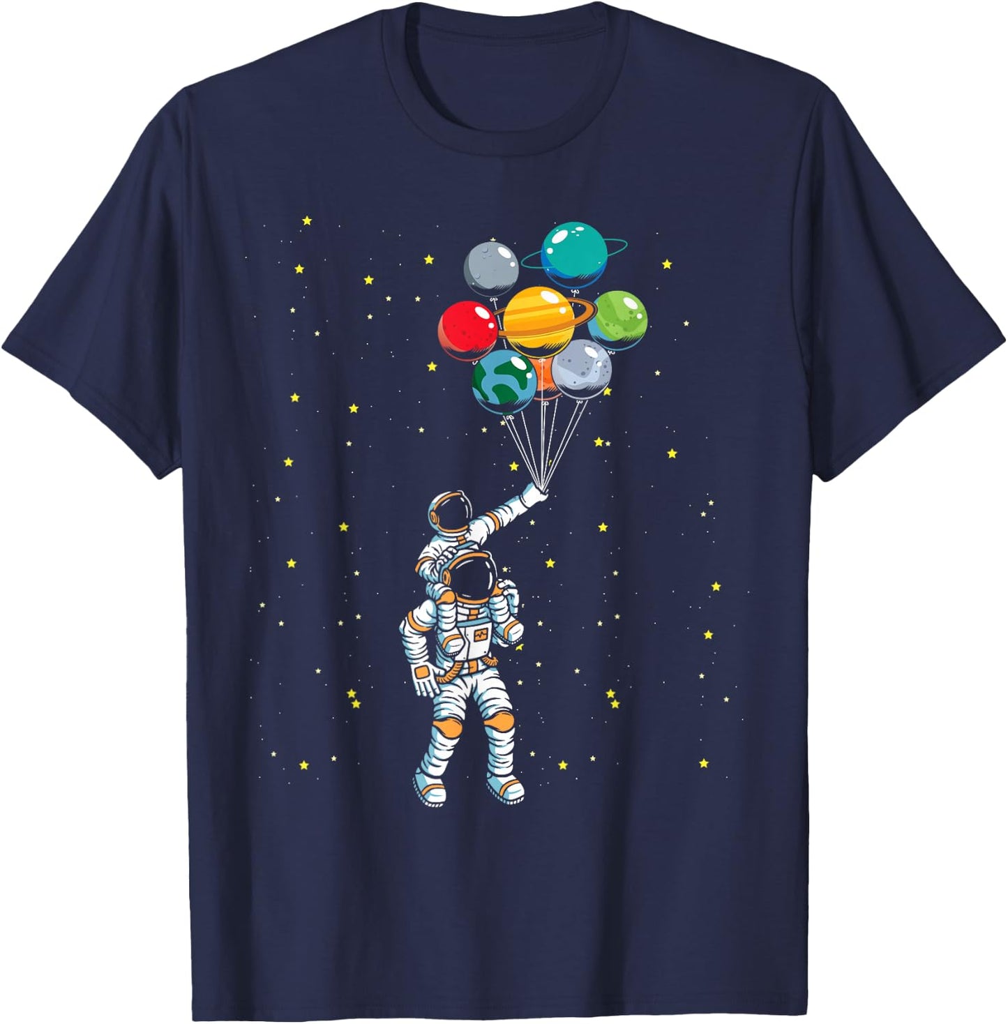 Universe Galaxy Space Planets Balloon Space Astronaut T-Shirt - T-Shirt | Navy