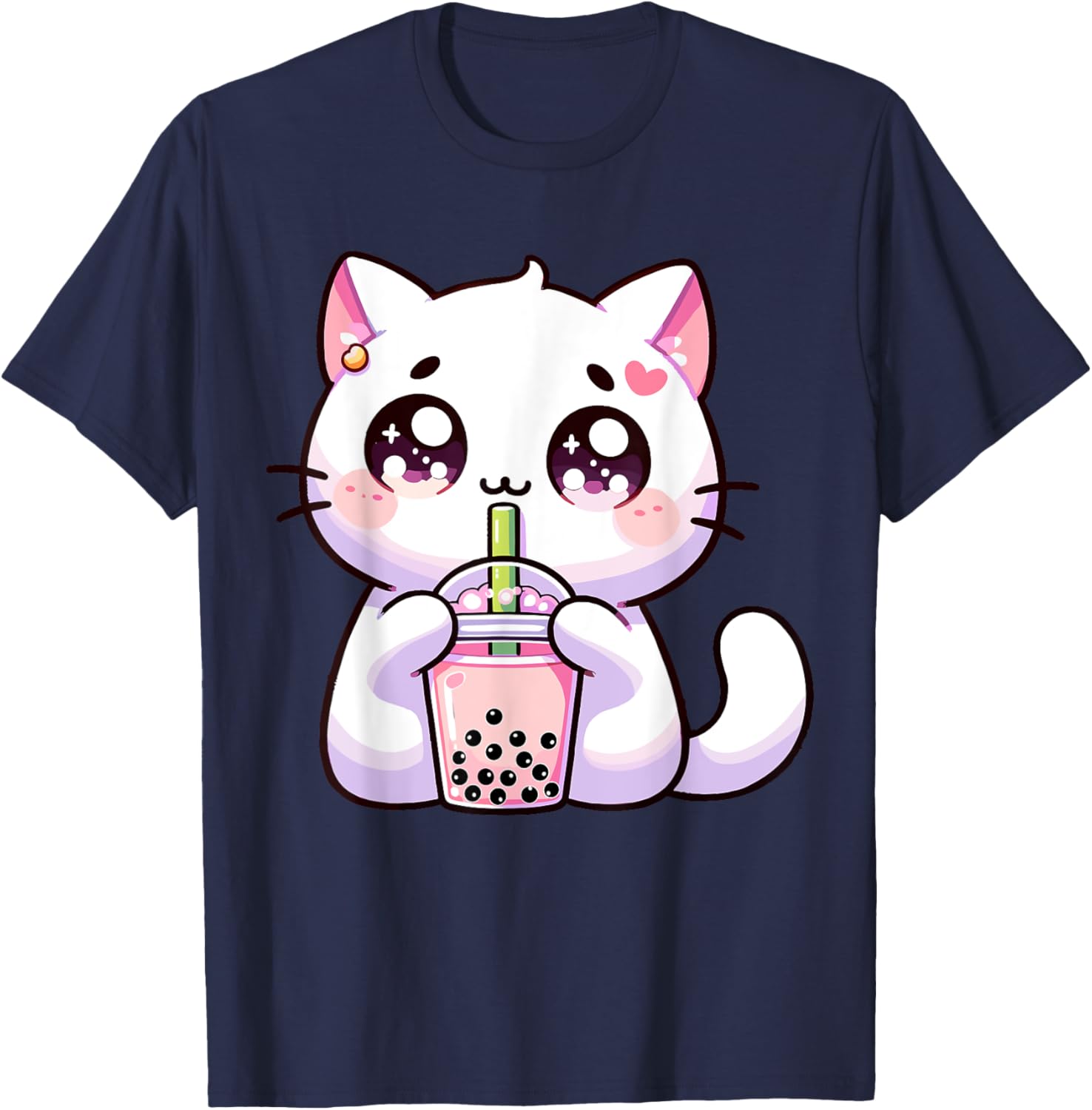 Boba Cat Boba Tea Bubble Tea Kawaii Cat Men Women Girls Kids T-Shirt - T-Shirt | Navy