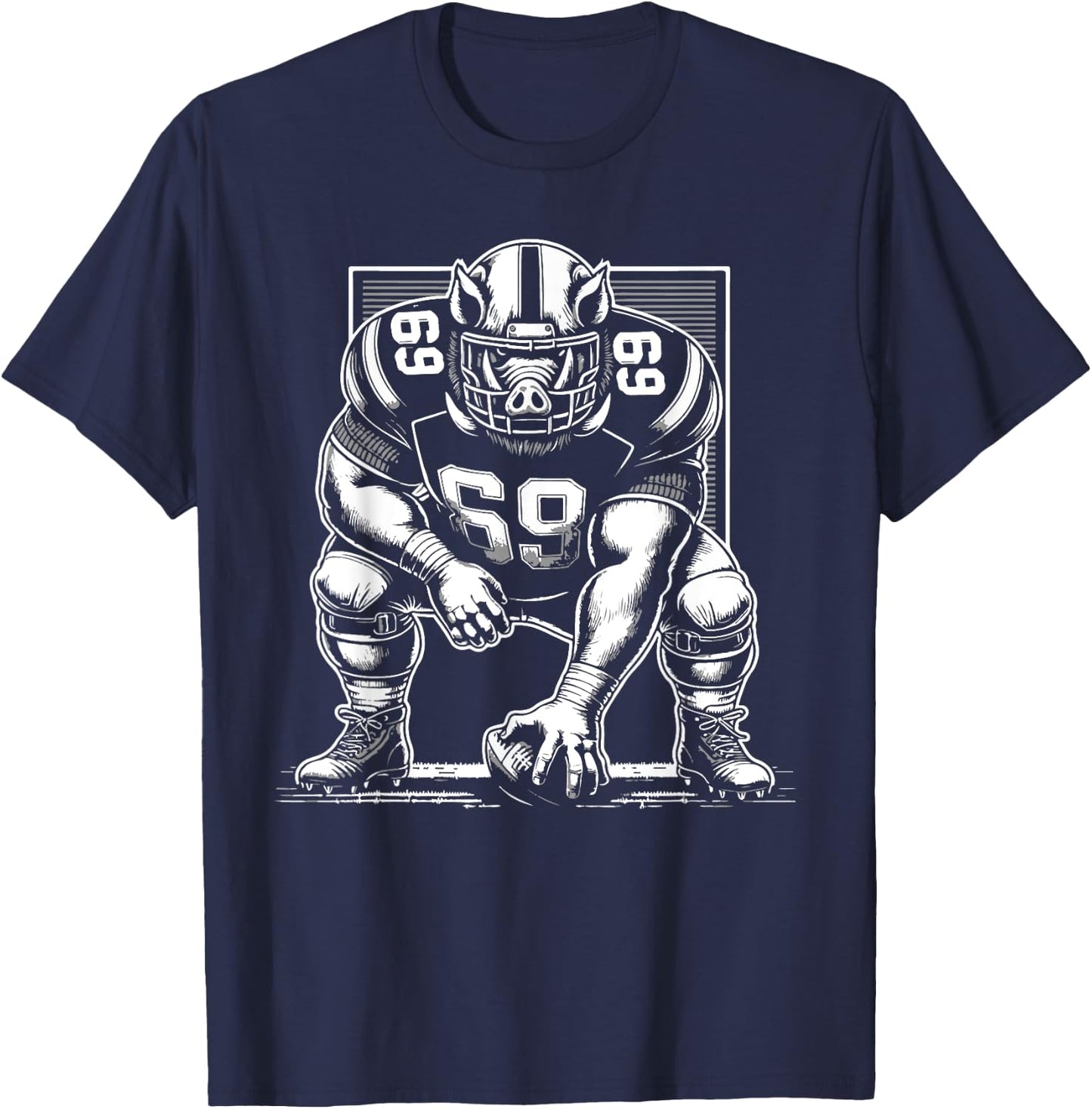 Awesome Hog Offensive Lineman Pig Line Center Football T-Shirt - T-Shirt | Navy