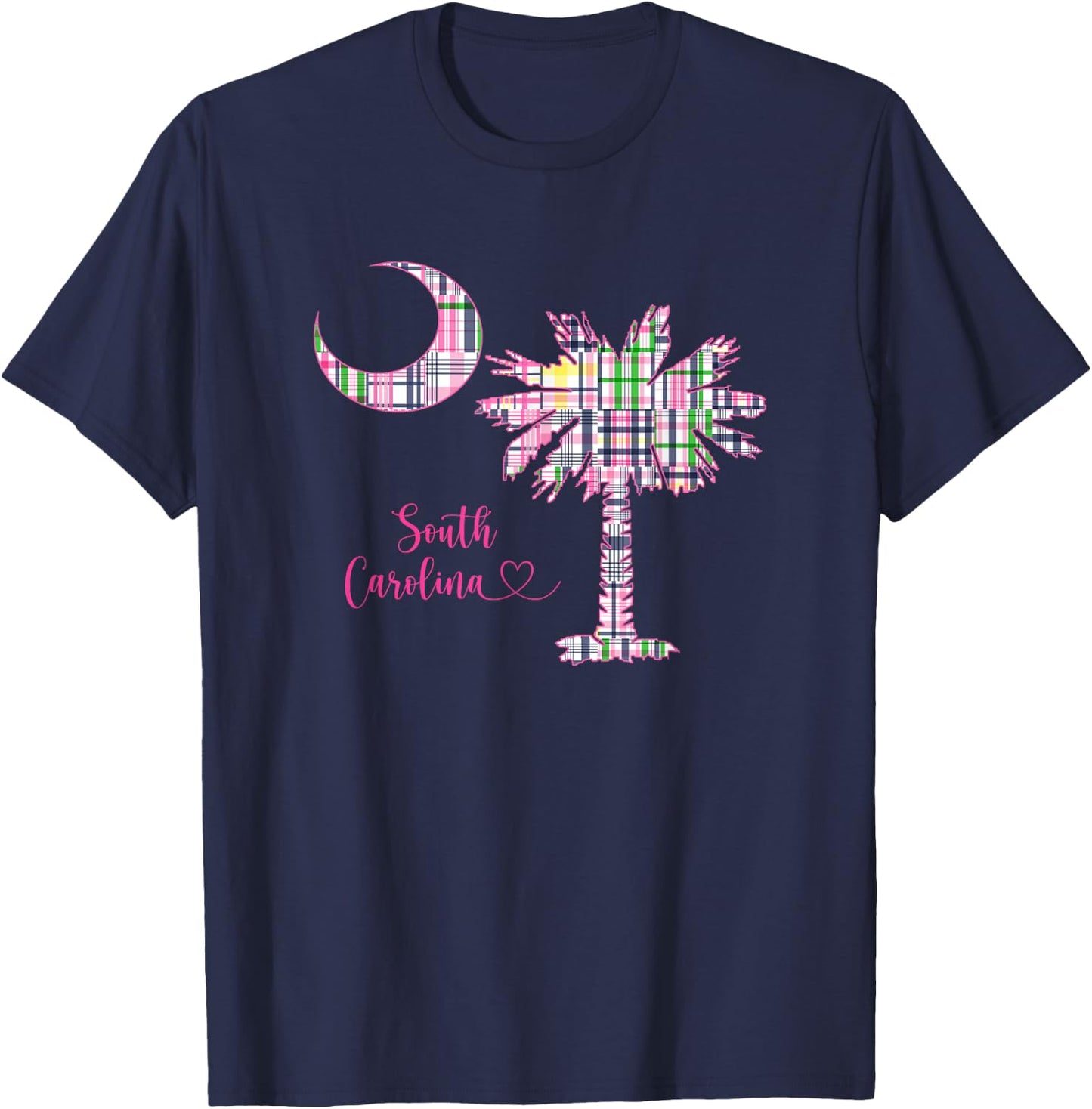 Hilton Head Island South Carolina Palm Moon Madras Plaid T-Shirt - T-Shirt | Navy