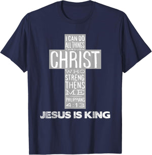 Jesus is King Christ Strength - Christian Cross Religious T-Shirt - T-Shirt | Navy