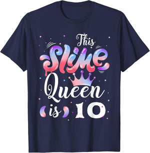 Slime queen 10th birthday - This Slime Queen Is 10 Years T-Shirt - T-Shirt | Navy