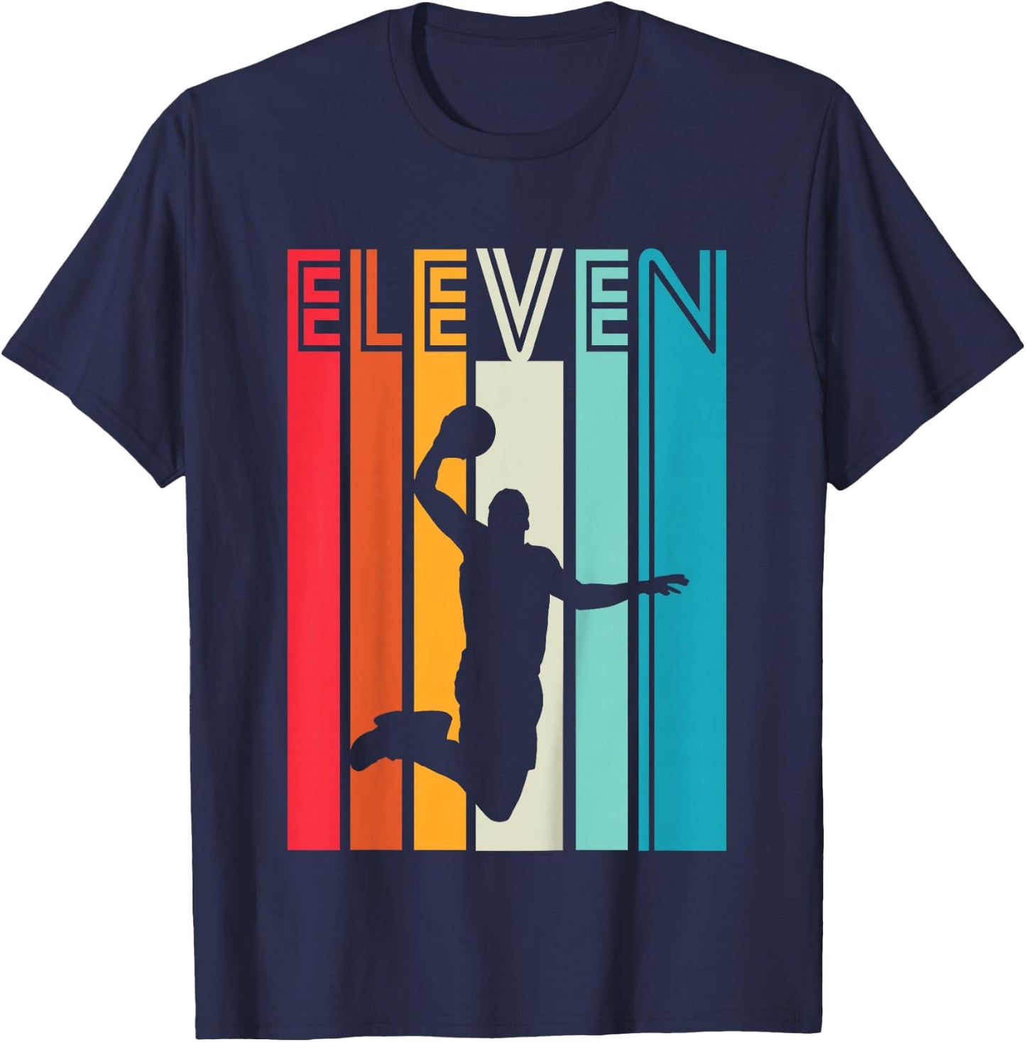 11th Birthday Basketball Lover Gift 11 Years Old Retro T-Shirt - T-Shirt | Navy