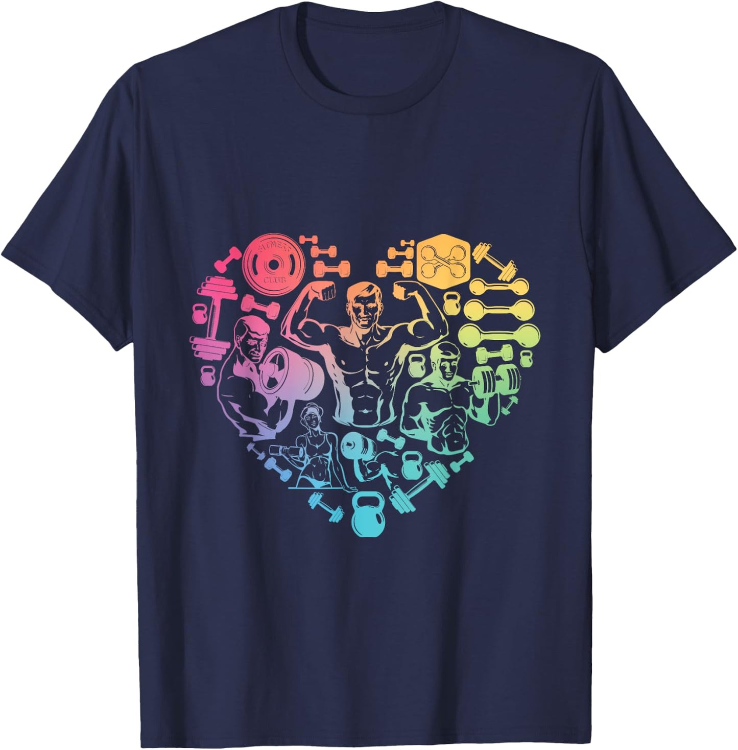 finess gym heart love Weight lifter Gym T Shirt Body Builder T-Shirt - T-Shirt | Navy