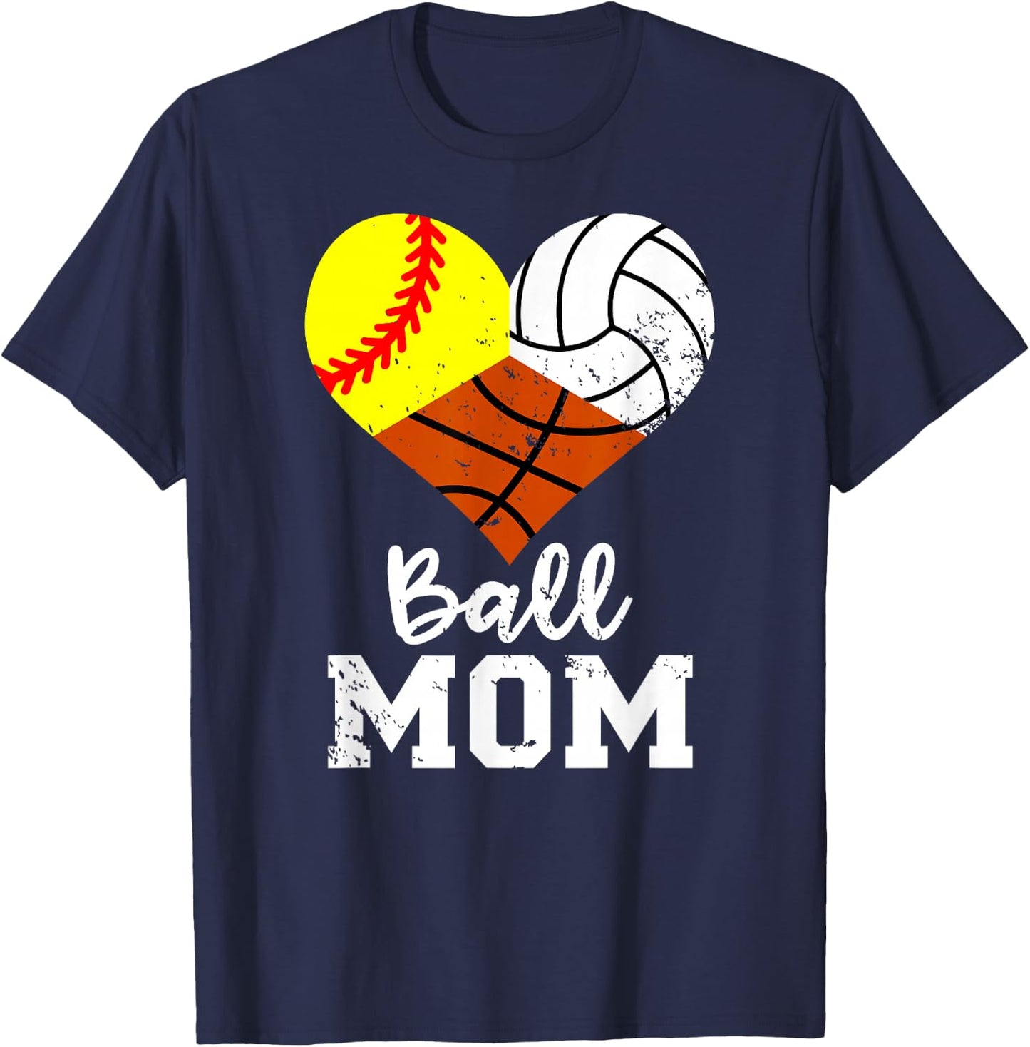 Ball Mom Funny Softball Volleyball Basketball Mom T-Shirt - T-Shirt | Navy