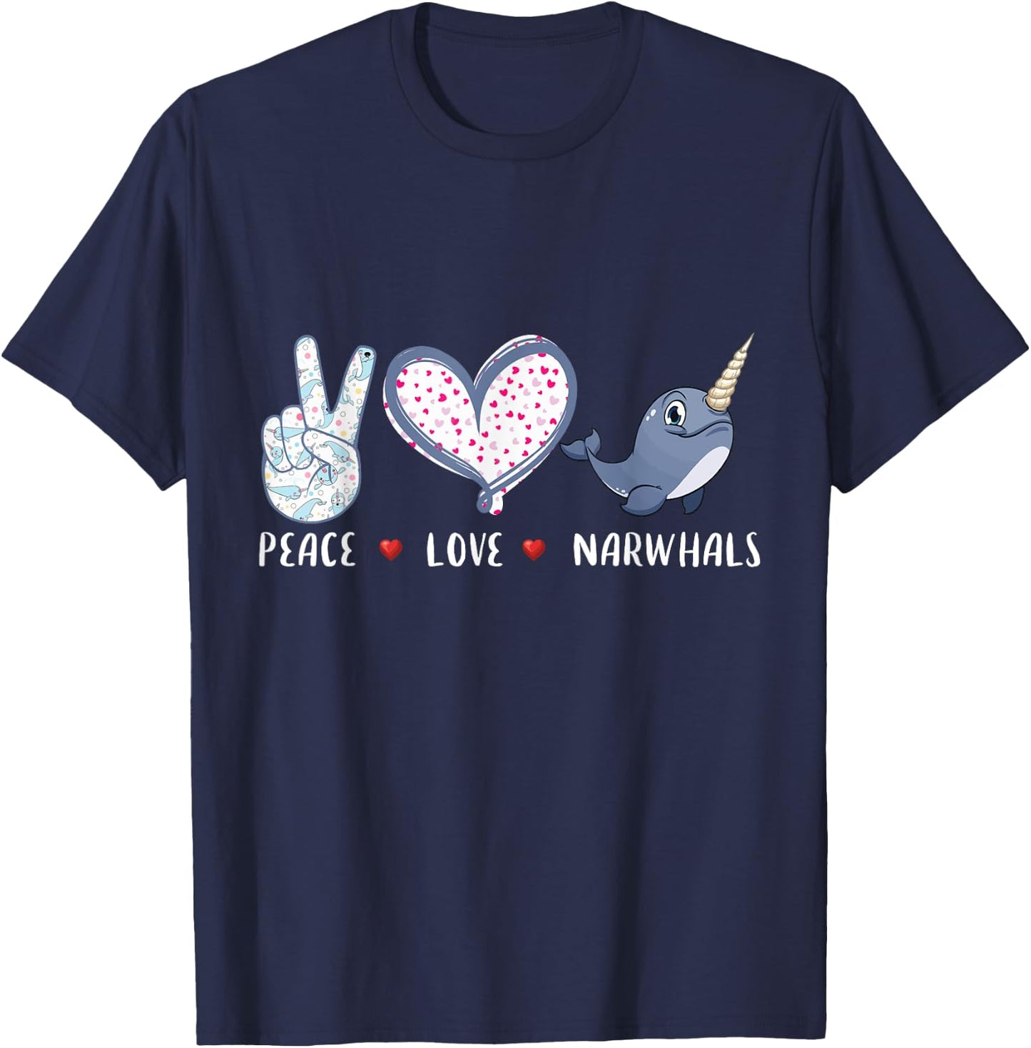 Peace love Narwhals gifts for girls boys kids women men T-Shirt - T-Shirt | Navy