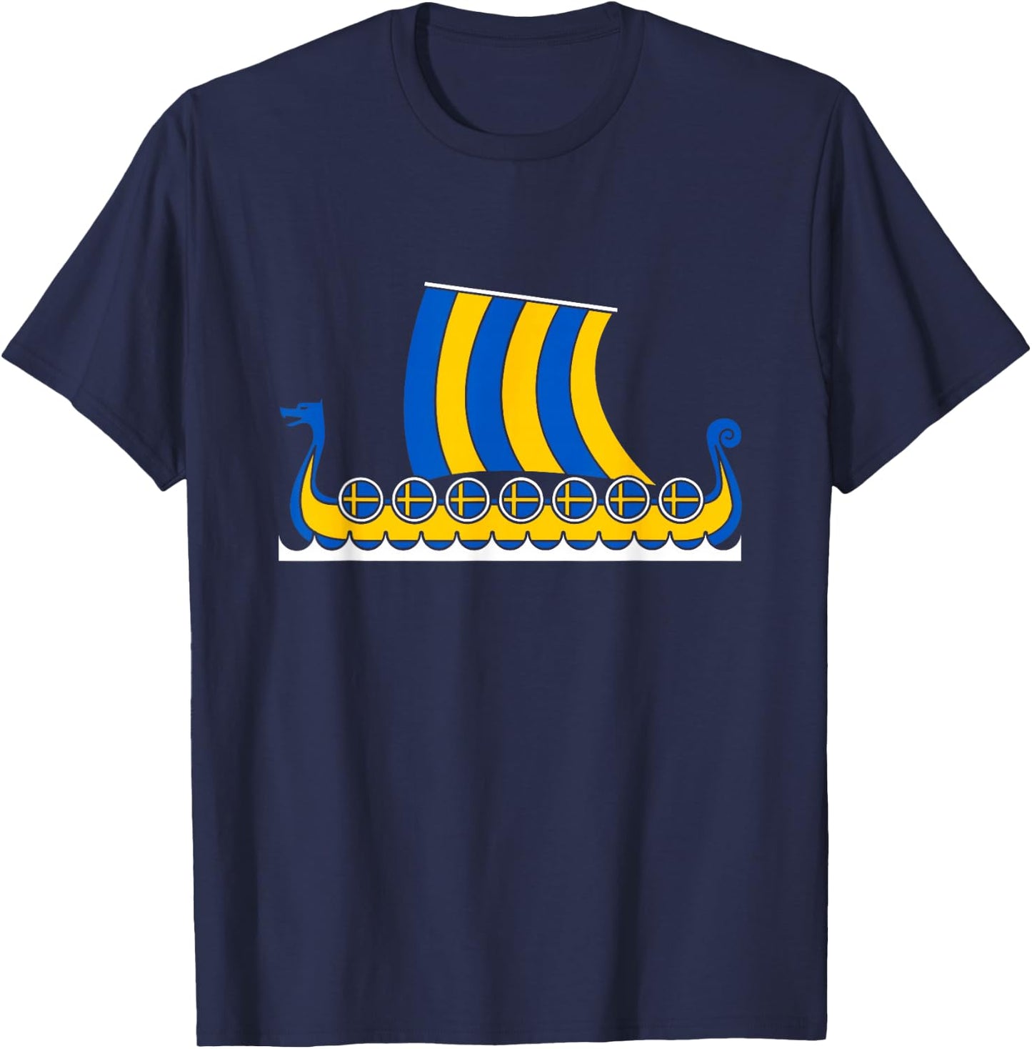 Swedish Viking Ship Sverige Sweden Flag Dragon Boat Viking T-Shirt - T-Shirt | Navy